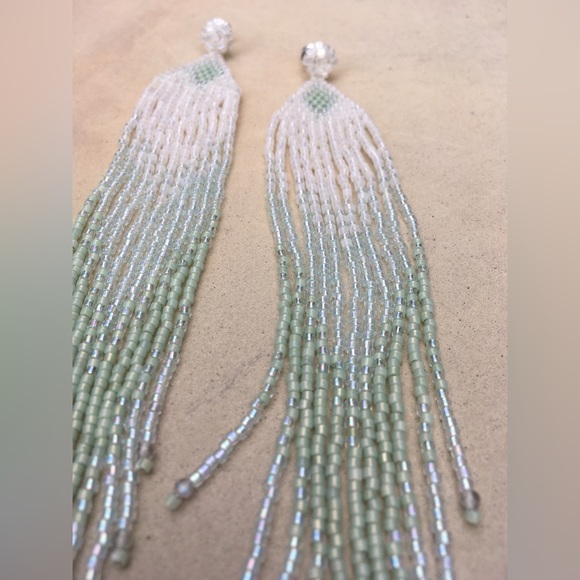 Beaded Fringe Earrings - Shimmering Sea Labradorite Earrings - Picture 5 of 7
